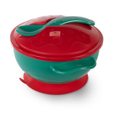 Baboo Bowl con base de succión, tapa y cuchara, rojo, 6+ meses