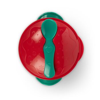 Baboo Bol avec base à ventouse, couvercle et cuillère, rouge, 6 mois et plus 2