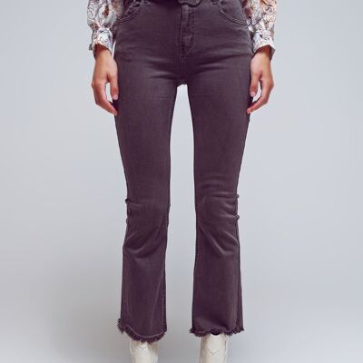 Flare jeans with raw hem edge in dark grey