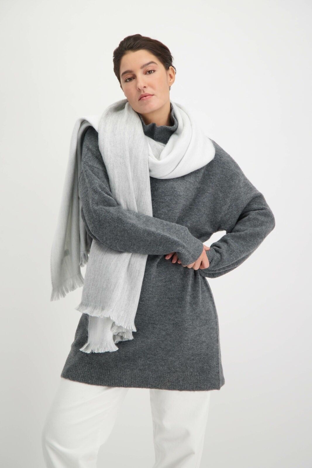 Écharpe double gris clair / blanc