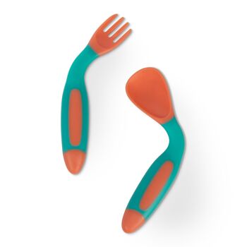 Baboo - Ensemble cuillère et fourchette flexibles, pêche, 6 mois et plus 1