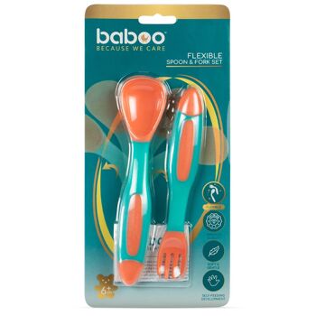 Baboo - Ensemble cuillère et fourchette flexibles, pêche, 6 mois et plus 6