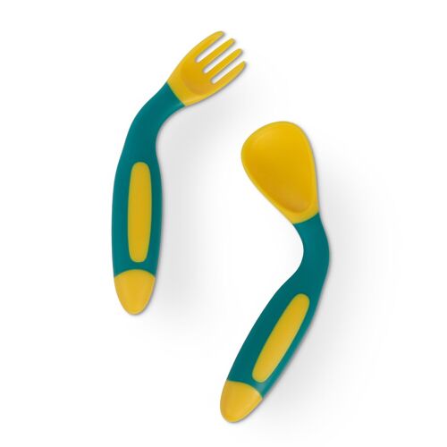 Baboo Flexible Spoon and Fork Set, Turquoise, 6+ Months