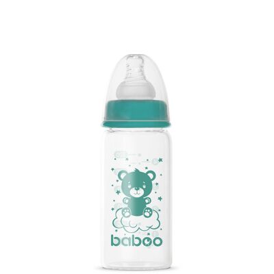 Baboo Anti-Colic Glass Feeding Bottle, Narrow Neck, 120 ml, 0+ Months