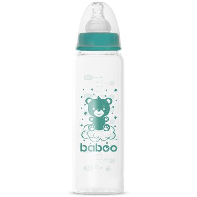 Baboo Anti-Colic Glass Feeding Bottle, Narrow Neck, 240 ml, 3+ Months