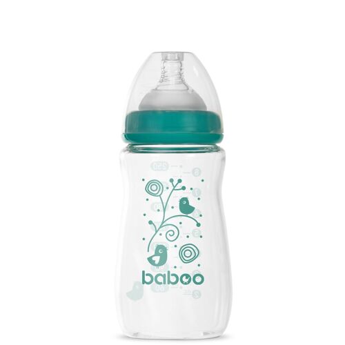 Baboo Anti-Colic Glass Feeding Bottle, Wide Neck, 250 ml, 3+ Months