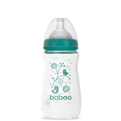 Biberon in vetro anti-colica Baboo, collo largo, 250 ml, 3+ mesi