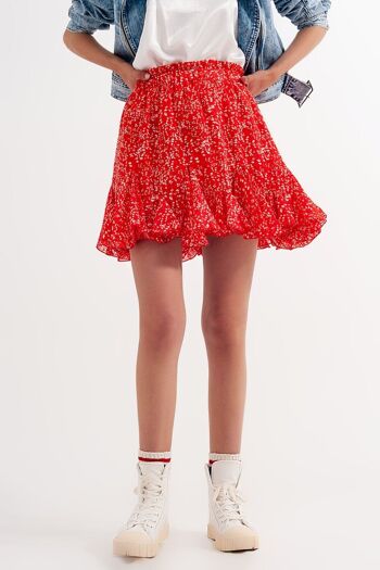 Mini-jupe coordonnée à volants fleuris - Rouge 4