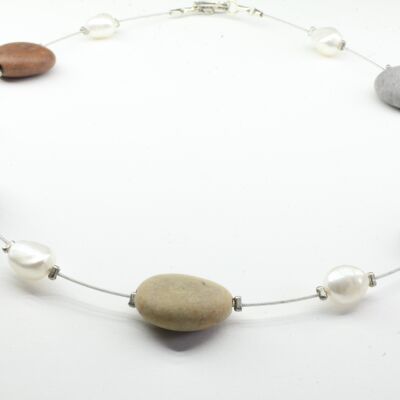 Menorca pebble necklace, natural colored pearls