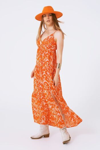 Robe longue à imprimé floral et col en V orange 4
