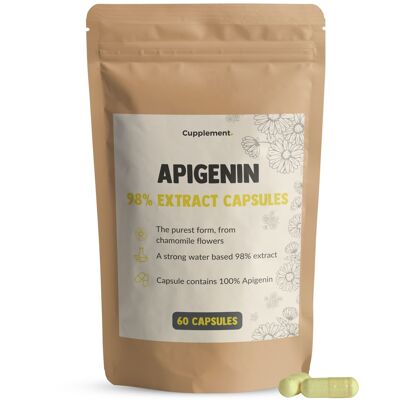 Cupplement - Apigenina 60 Cápsulas - 98% Extracto - 100 MG por Cápsula - Superalimento - Suplementos para dormir - Extracto de manzanilla - Apigenina