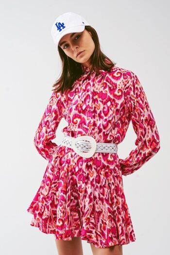 Mini robe plissée à imprimé floral en rose 2