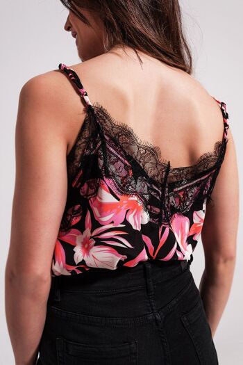 Camisole à imprimé floral avec bordure en dentelle 2