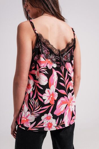 Camisole à imprimé floral avec bordure en dentelle 4