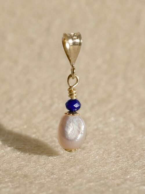 Pendentif Chiara - Lapis lazuli, perle et or laminé