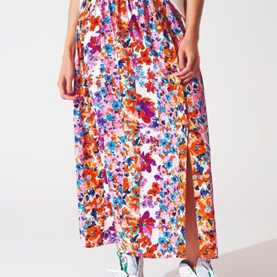 Falda midi plisada con estampado de flores
