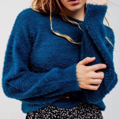 Fluffy knit jumper in blue