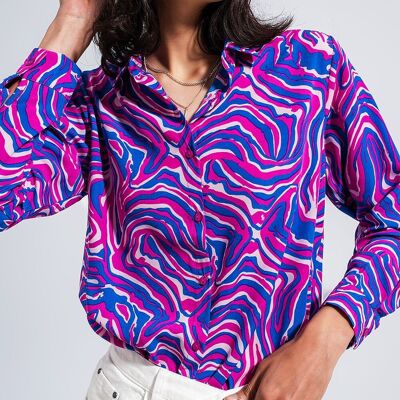 Camisa fluida en violeta abstracto brillante