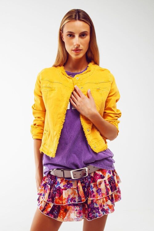 Frayed Ends Denim Jacket in Yellow