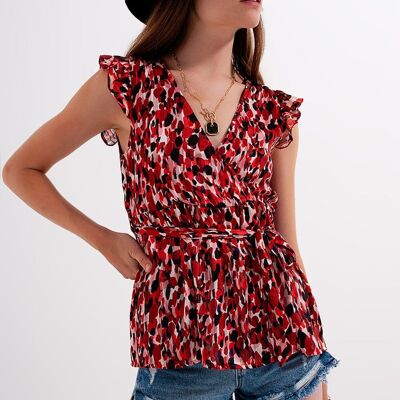 Frill detail chiffon blouse in animal print