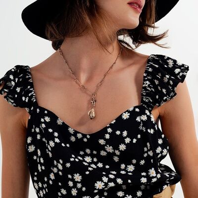 Frill strap cami top in black ditsy floral print