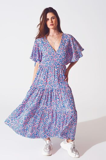 Robe pleine longueur avec dos ouvert à nouer en imprimé violet 1