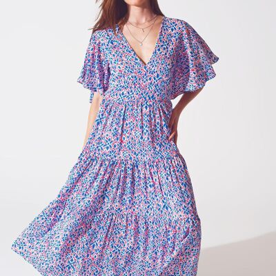Full Length Dress With Open Tie back in Purple Print