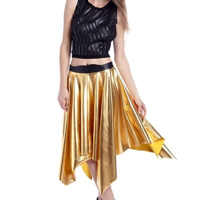 Golden pleated midi skirt in metallic