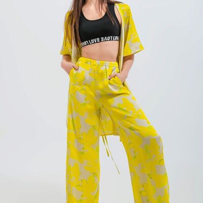 Pantalon large à fleurs jaunes