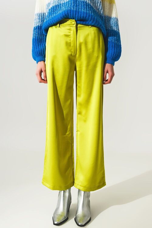 Wide leg satin pants in lime green