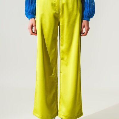 Wide leg satin pants in lime green