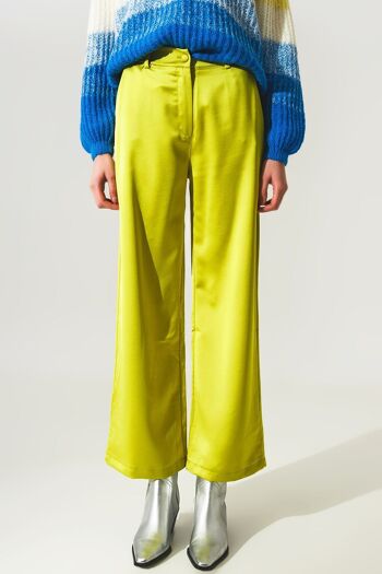 Pantalon large en satin vert citron 1