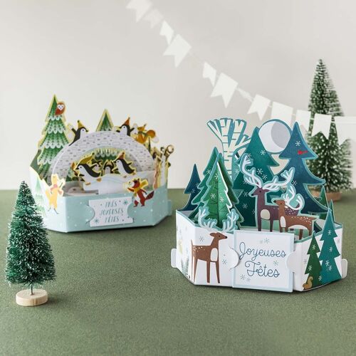 Carte de voeux Noël Pop up 3D - Neige