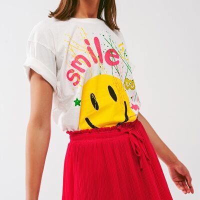 Grafisches „Smile with me“-Text-T-Shirt in Weiß