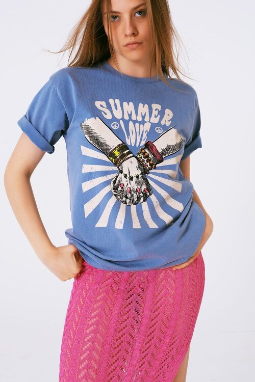 Graphic T-shirt With Text Summer Love in Blue