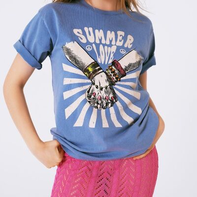 Grafik-T-Shirt mit Text „Summer Love“ in Blau
