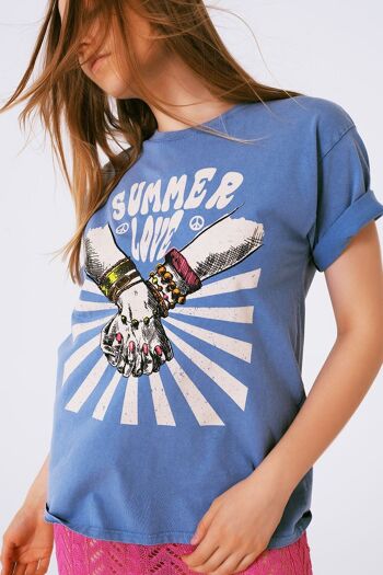 T-shirt graphique avec texte Summer Love en bleu 4