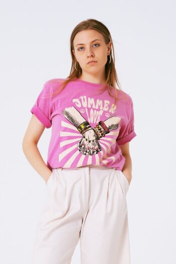 T-shirt graphique avec texte Summer Love en rose 2