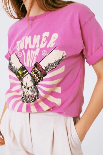 T-shirt graphique avec texte Summer Love en rose 5