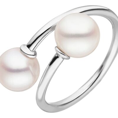 Anillo espiral con 2 perlas blancas de agua dulce
