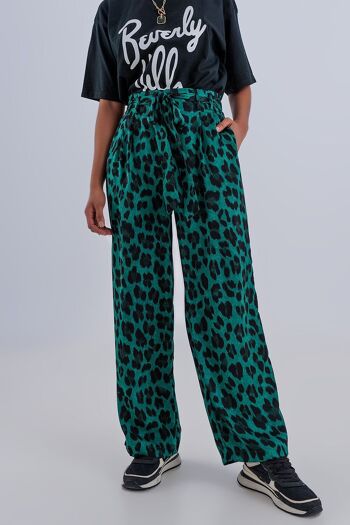 Pantalon large à imprimé léopard vert 3