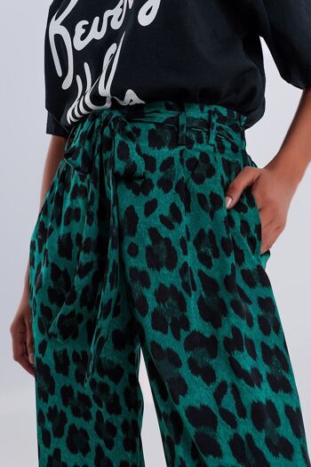 Pantalon large à imprimé léopard vert 4