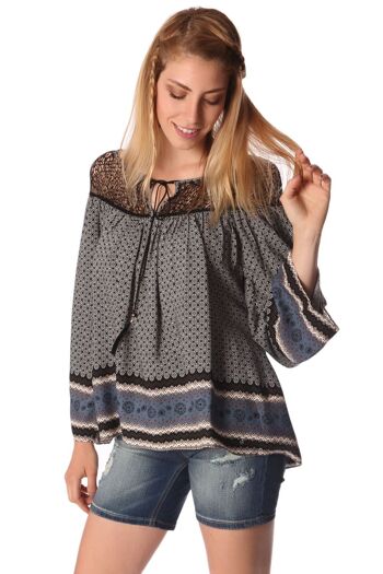 BLOUSE GRIS IMPRIMÉ PAISLEY AVEC DÉTAIL CAGE 1