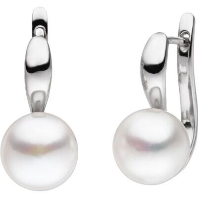 Earrings with white freshwater pearls in button shape