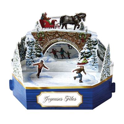 Carte de voeux Noël Pop up 3D - Patinoire de Noël