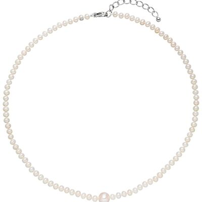 Collar de perlas 50 cm plata rodiada - agua dulce redonda blanca