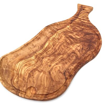 Planche à découper avec poignée et rainure fabriquée à la main en bois d'olivier