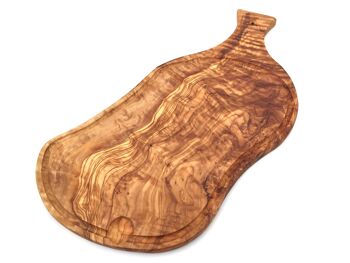 Planche à découper avec poignée et rainure fabriquée à la main en bois d'olivier 1