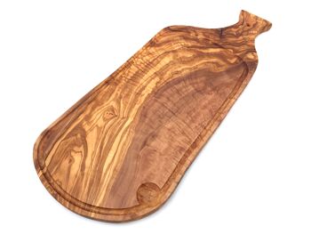 Planche à découper avec poignée et rainure fabriquée à la main en bois d'olivier 2
