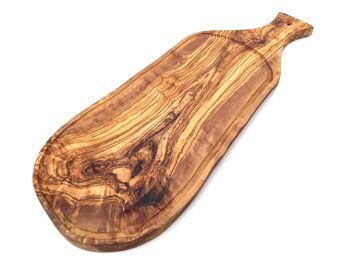 Planche à découper avec poignée et rainure fabriquée à la main en bois d'olivier 3
